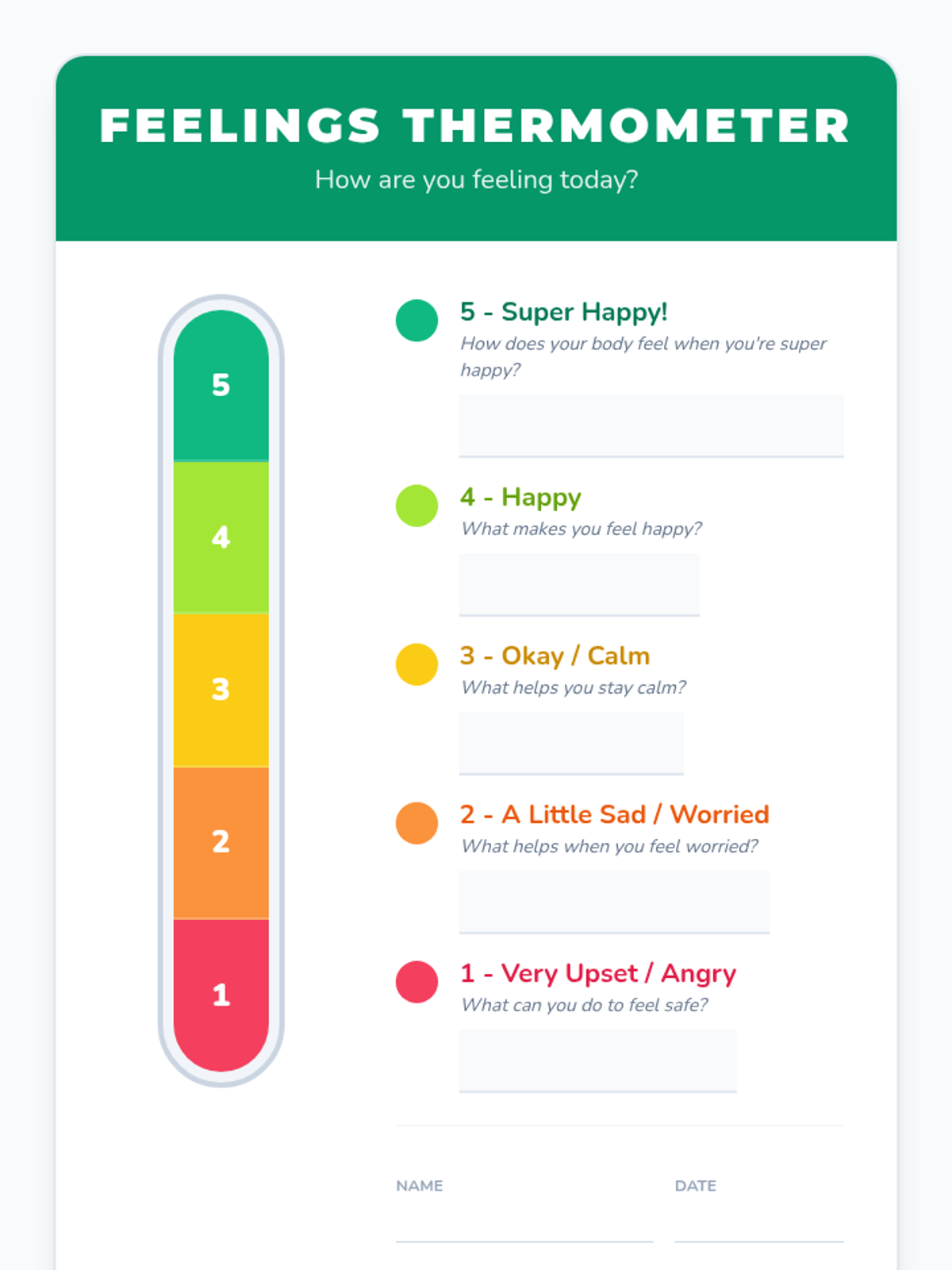 Feelings Thermometer Worksheet • Material • Lenny Learning