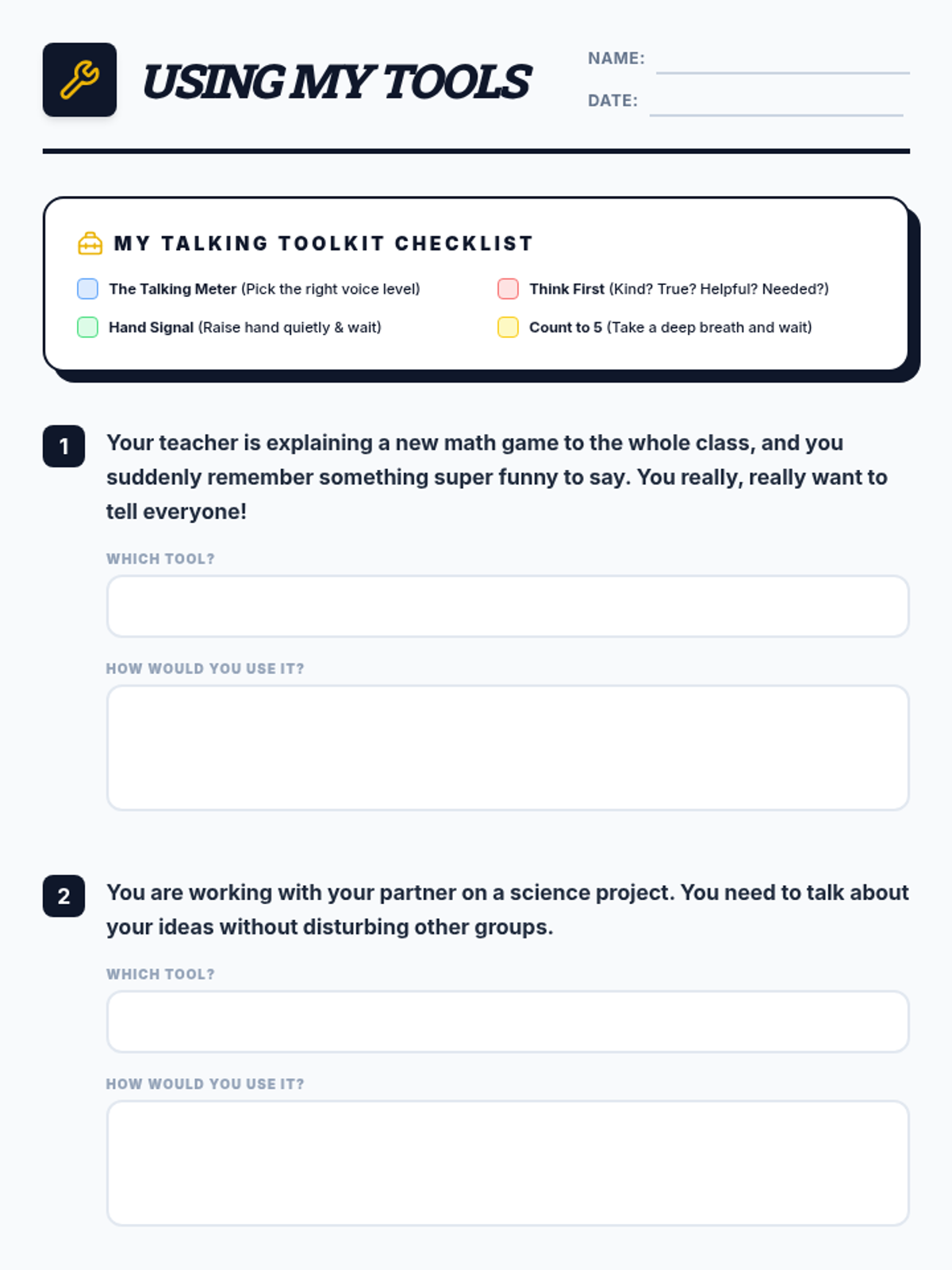 Talking Toolkit Worksheet Activity • Material • Lenny Learning