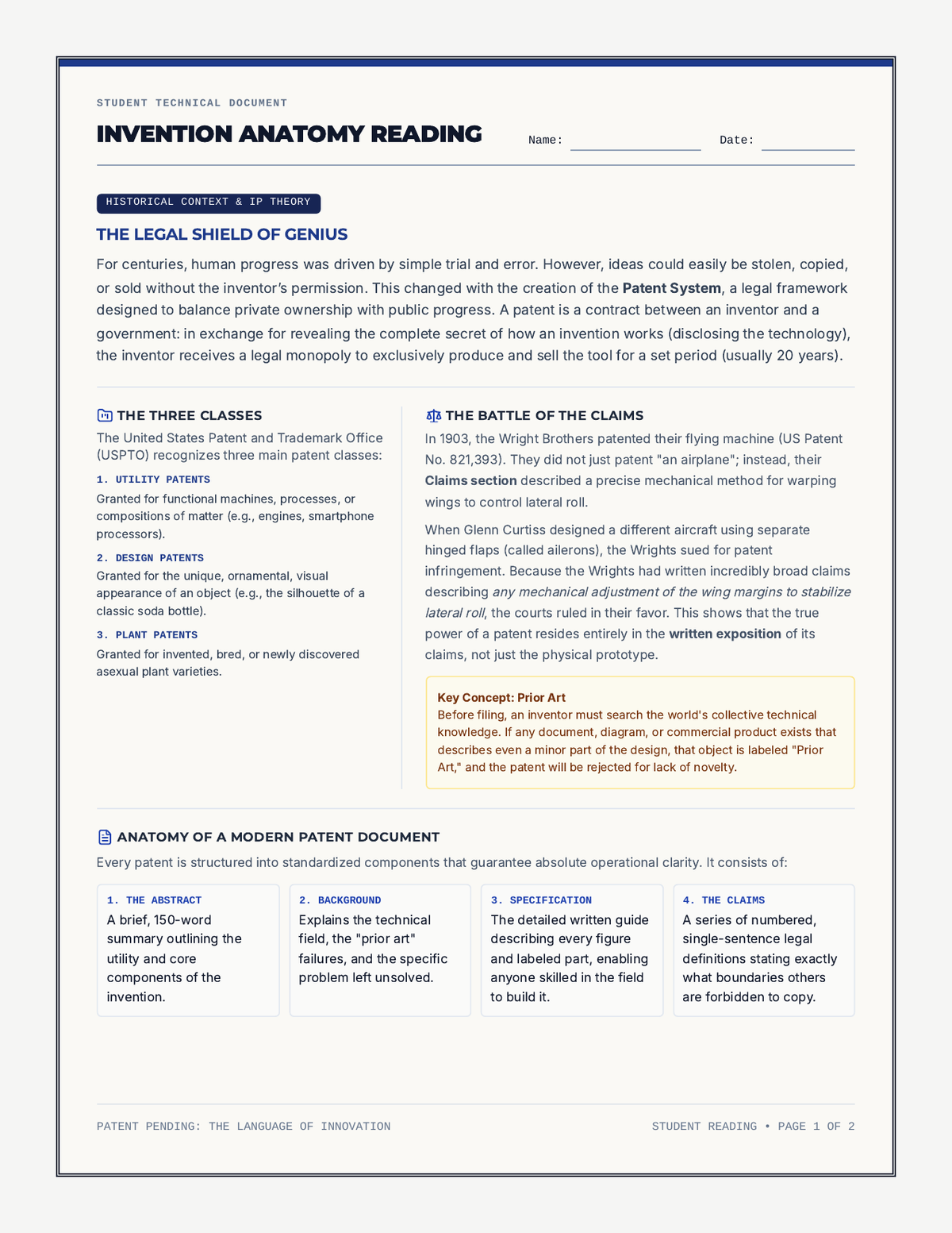 Invention Anatomy Reading page 1