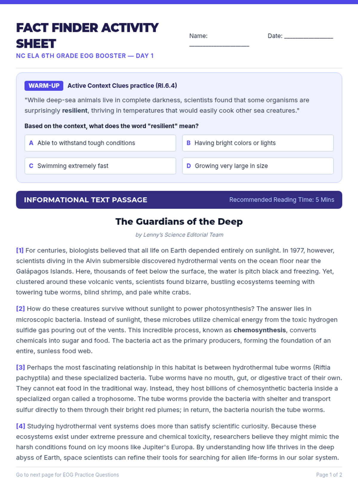 Fact Finder Activity Sheet