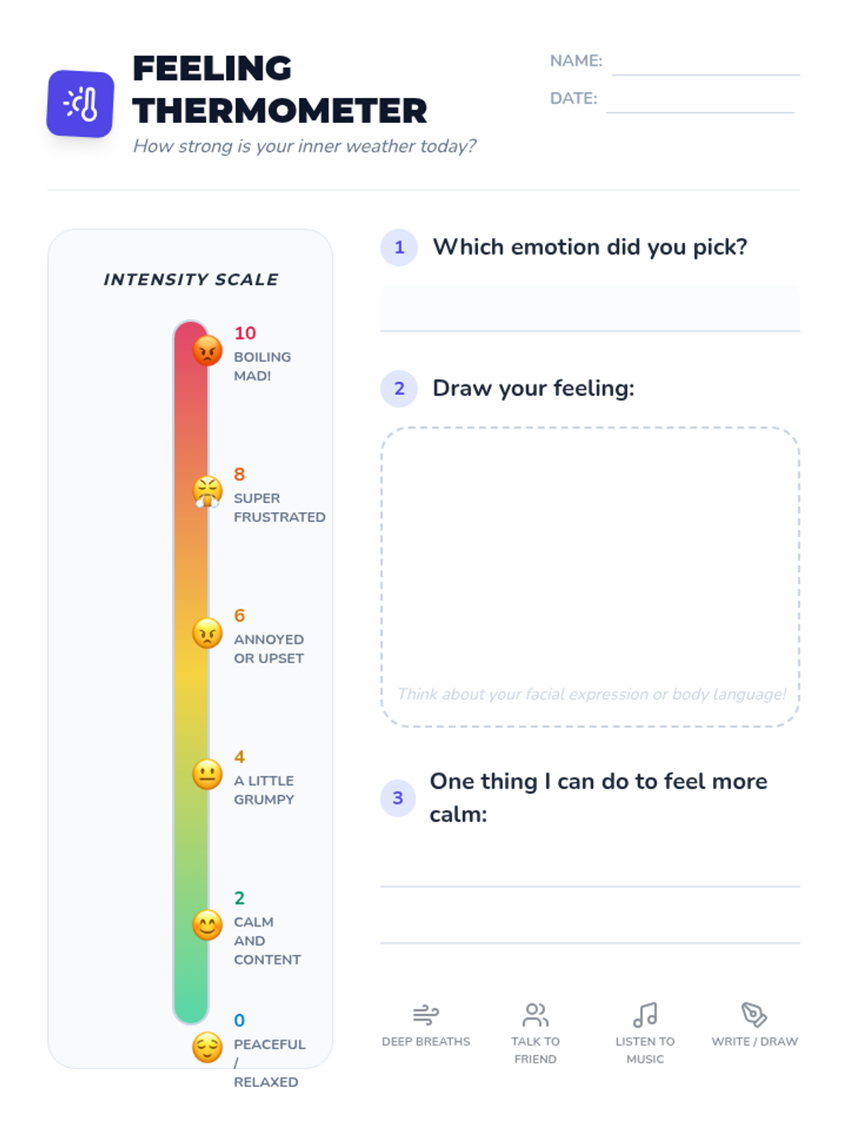Feeling Thermometer Chart Activity Sheet • Material • Lenny Learning