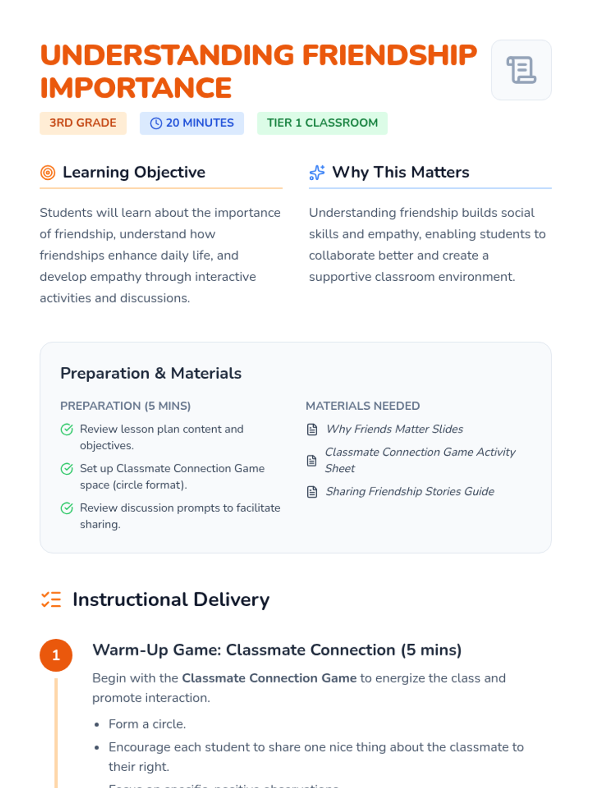 Friendship Foundation Lesson Plan • Material • Lenny Learning