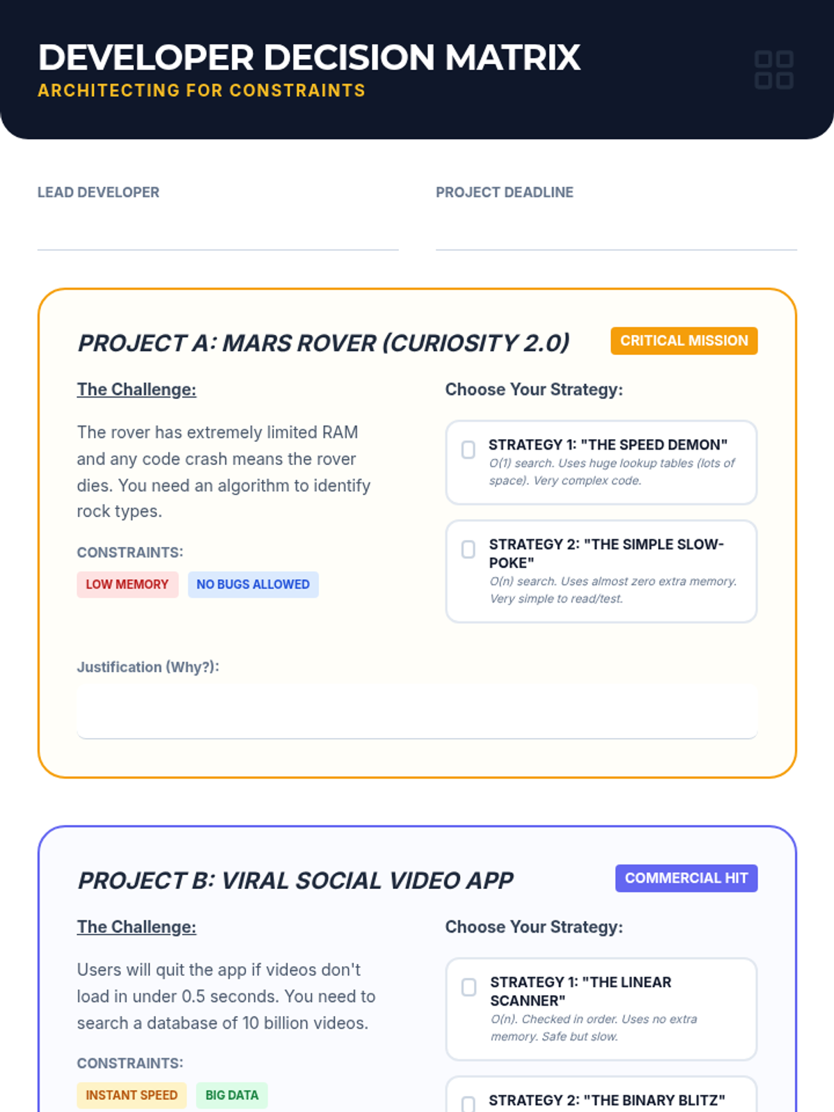Developer Decision Matrix Worksheet • Material • Lenny Learning