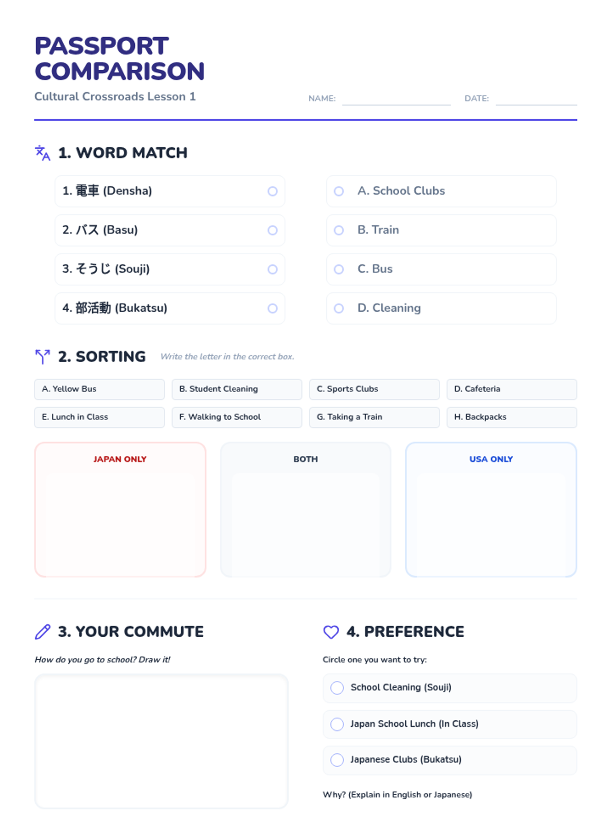 Passport Comparison Worksheet