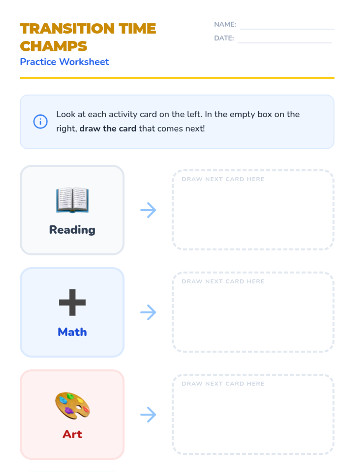 Transition Practice Worksheet • Material • Lenny Learning