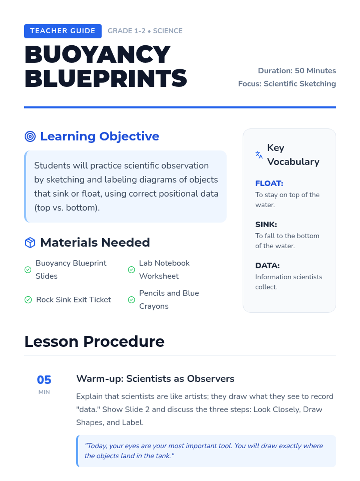 Buoyancy Blueprints Teacher Guide • Material • Lenny Learning