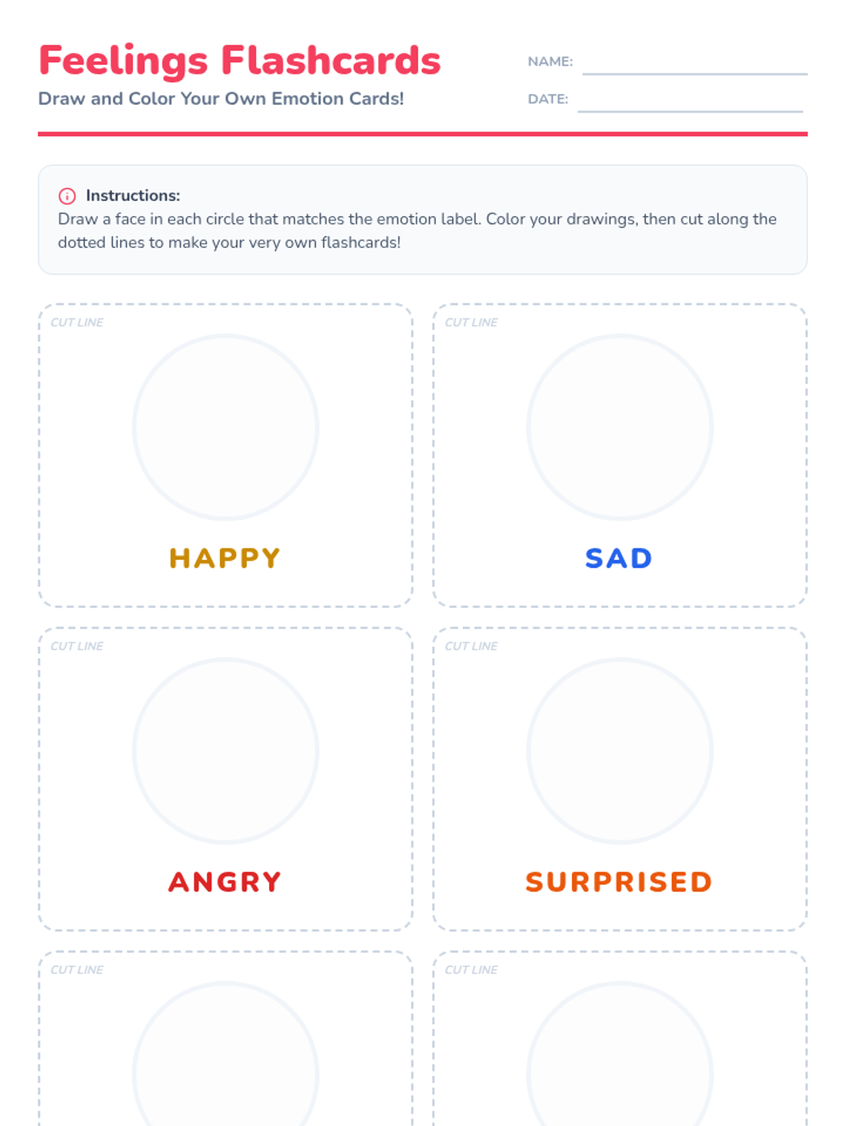 Feelings Flashcards Worksheet • Material • Lenny Learning
