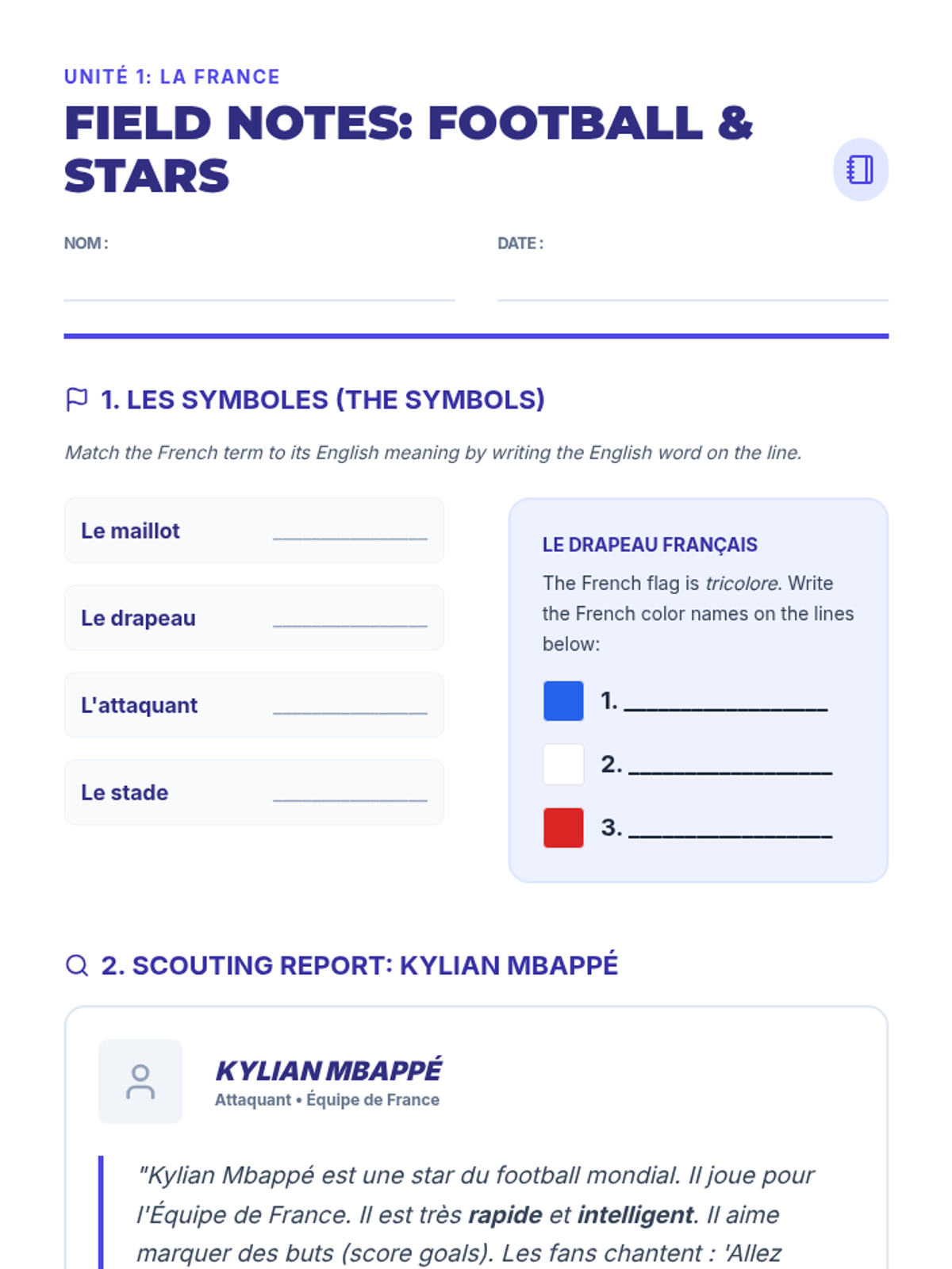 France Field Notes Worksheet