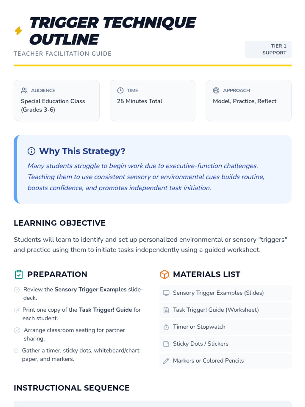 Trigger Technique Outline Teacher Guide • Material • Lenny Learning