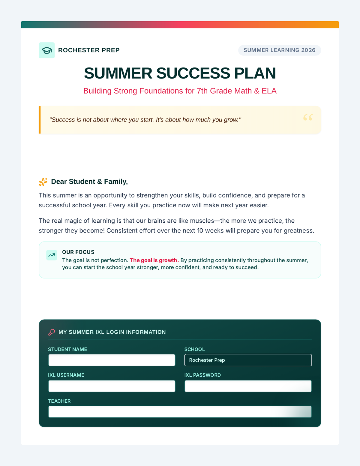 Summer Success Guide page 1