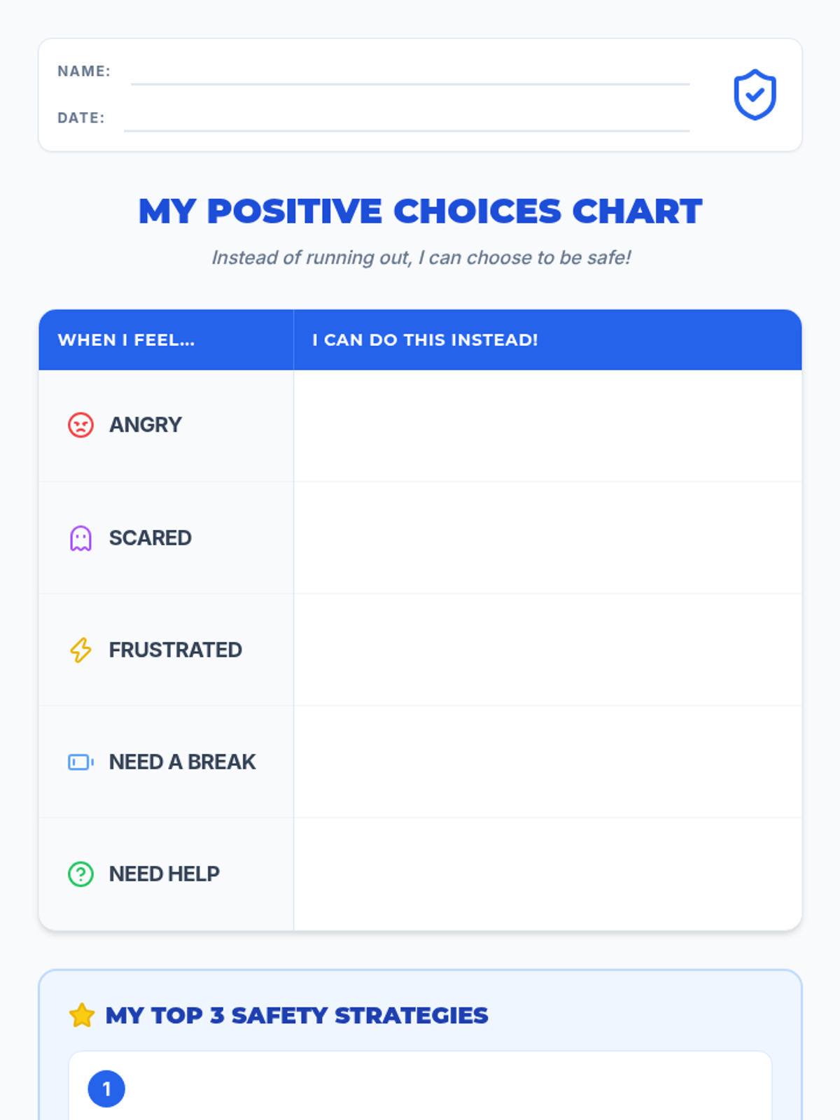 Positive Choices Chart Worksheet • Material • Lenny Learning