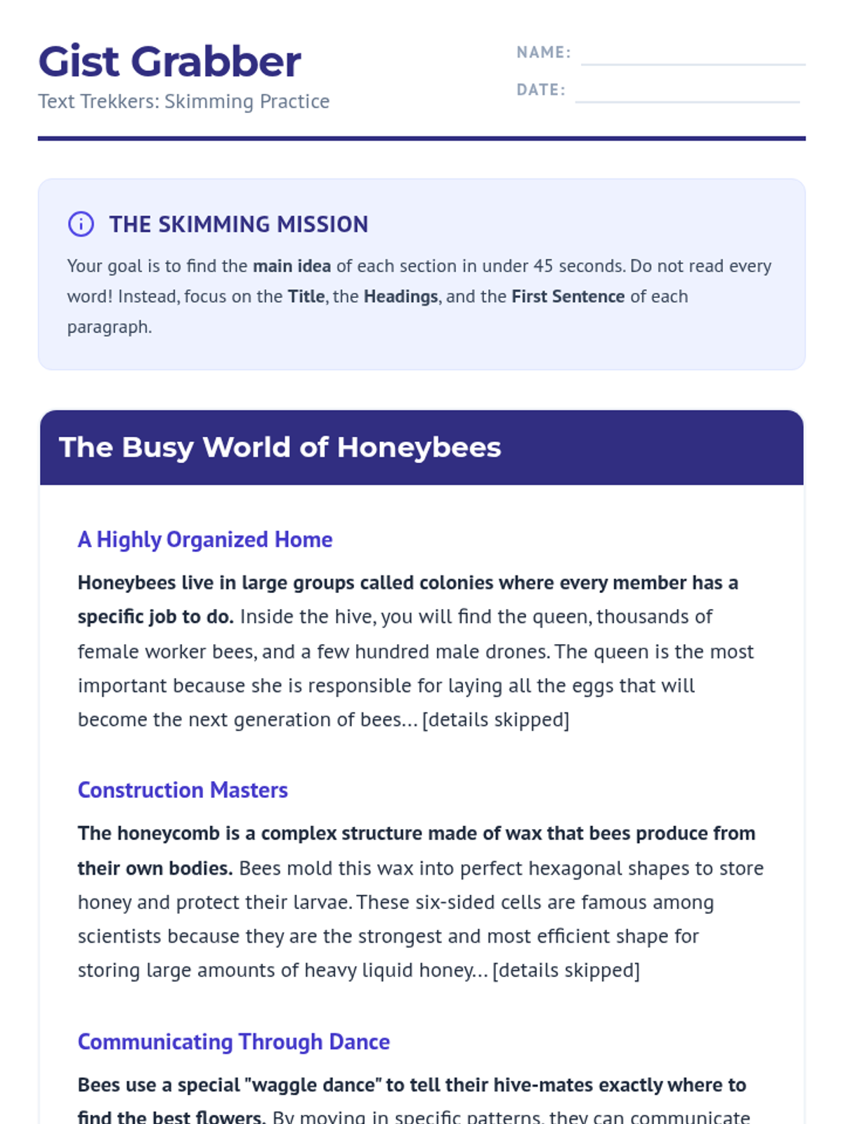 Gist Grabber Worksheet