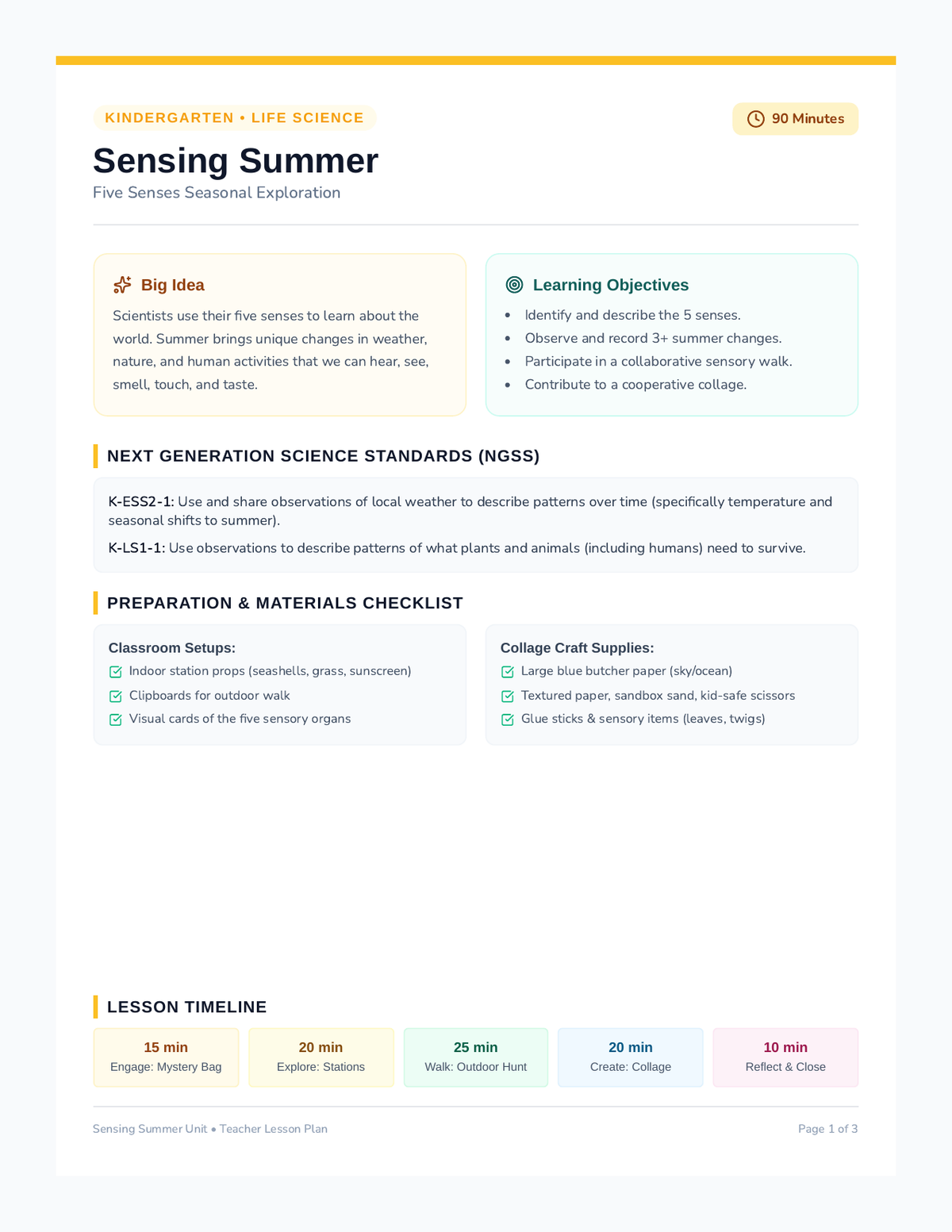 Sensing Summer Lesson Plan page 1