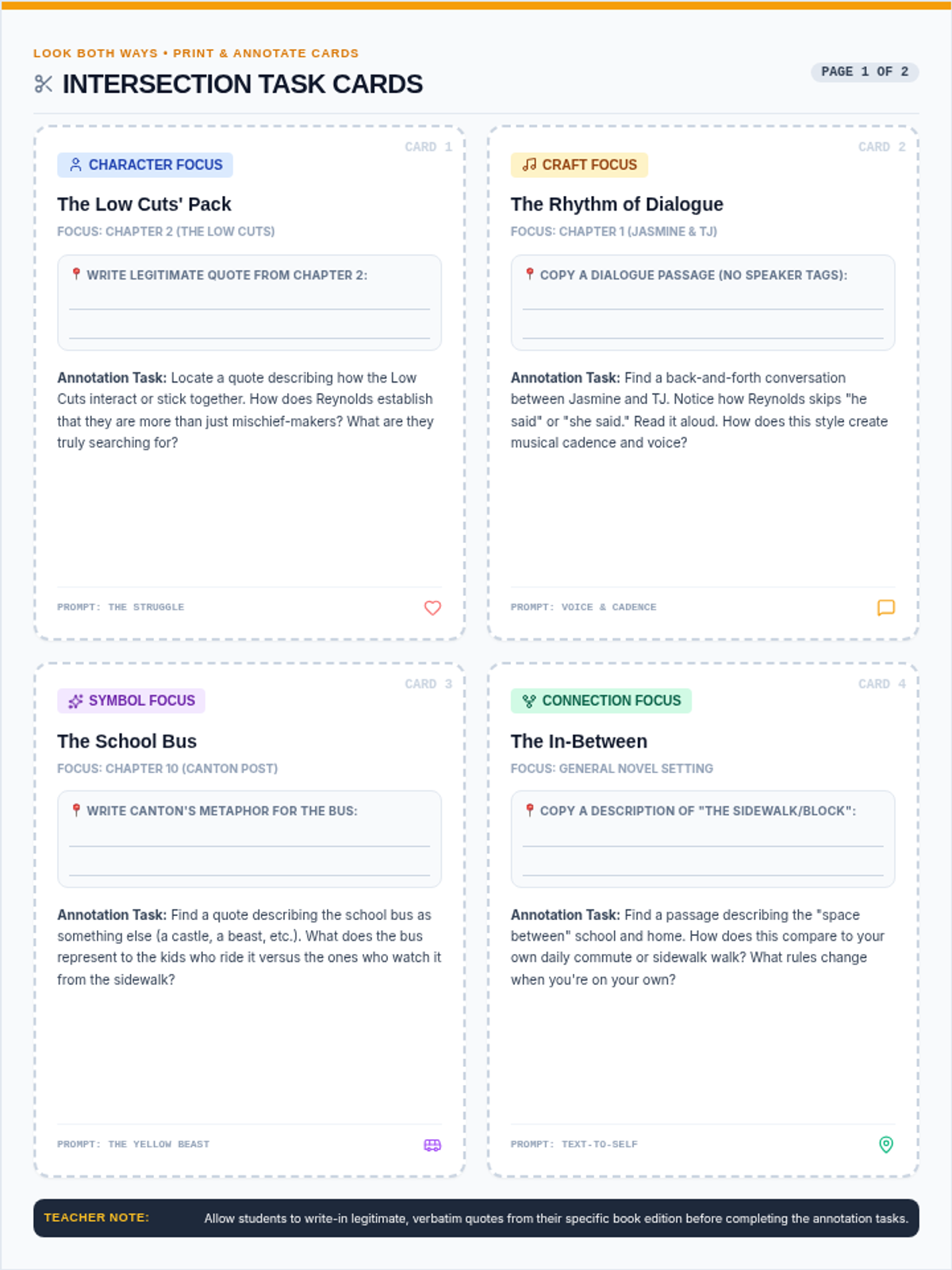 Intersection Task Cards