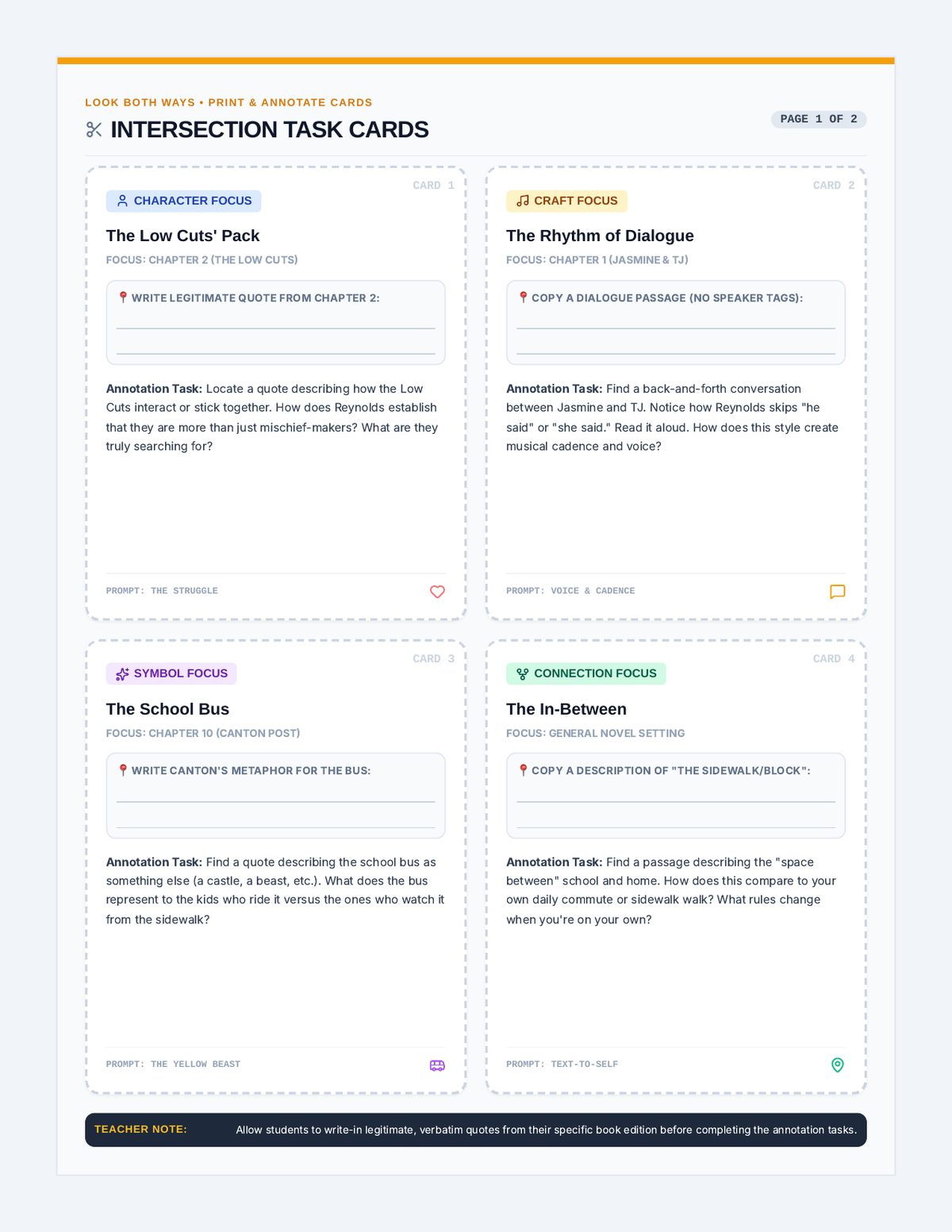 Intersection Task Cards page 1