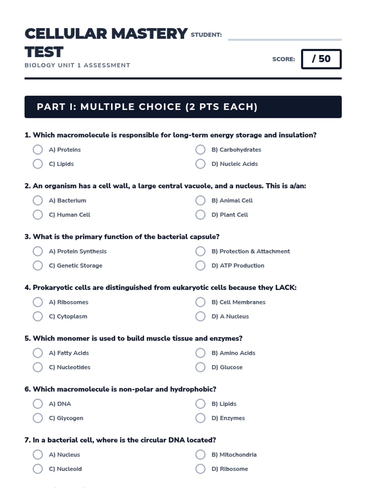 Cellular Mastery Test