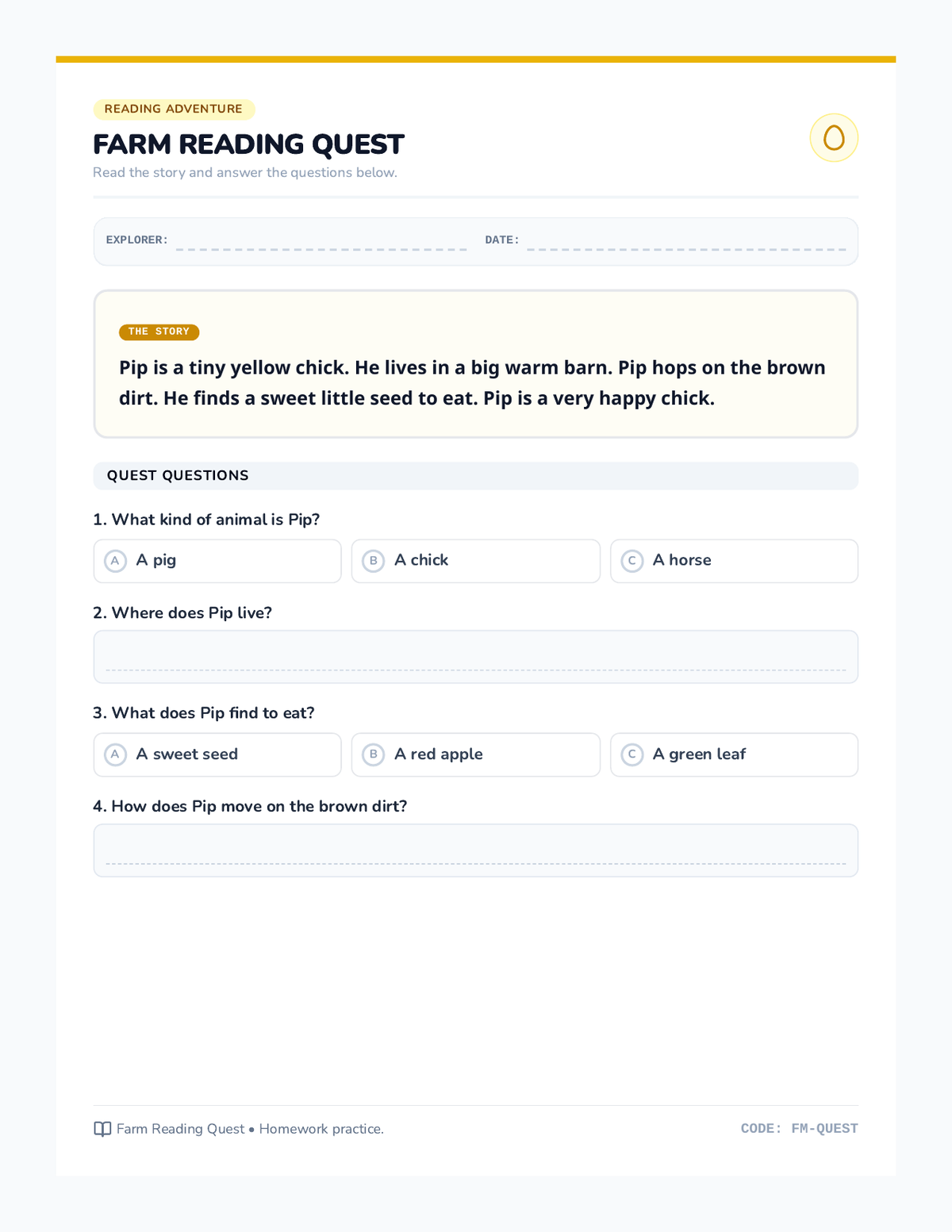 Farm Reading Quest page 1