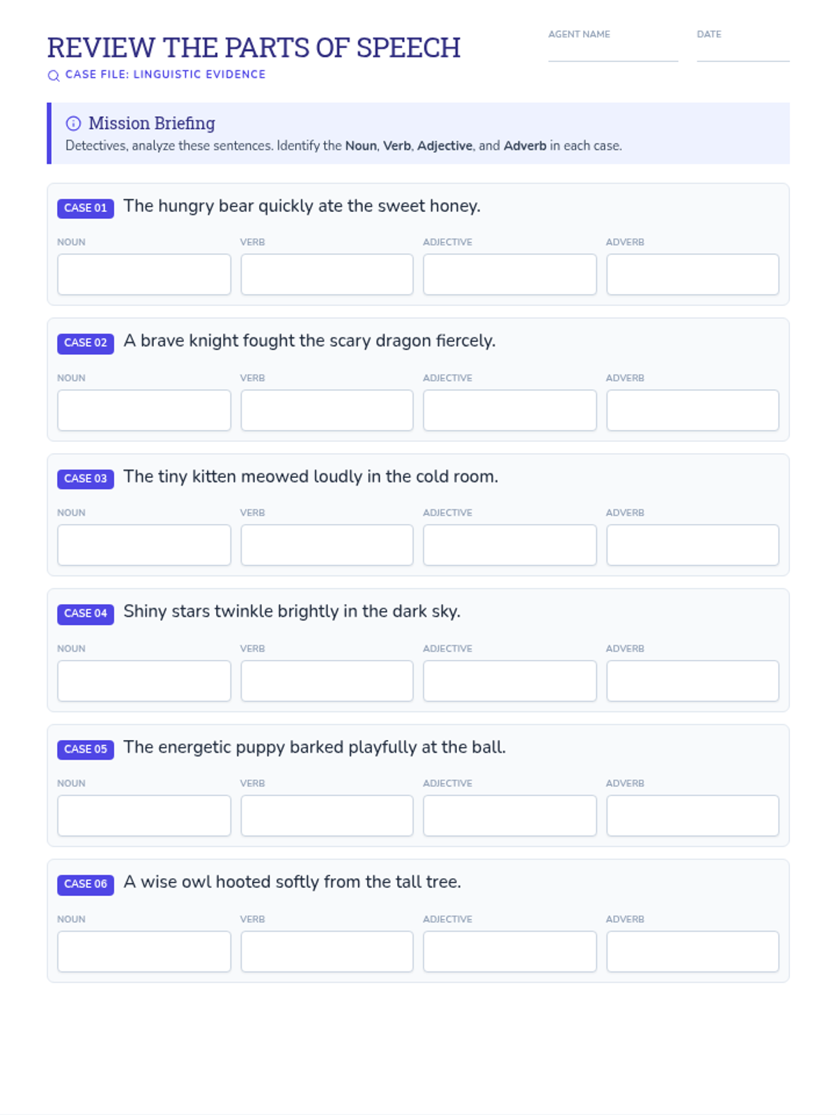 Speech Detectives Worksheet