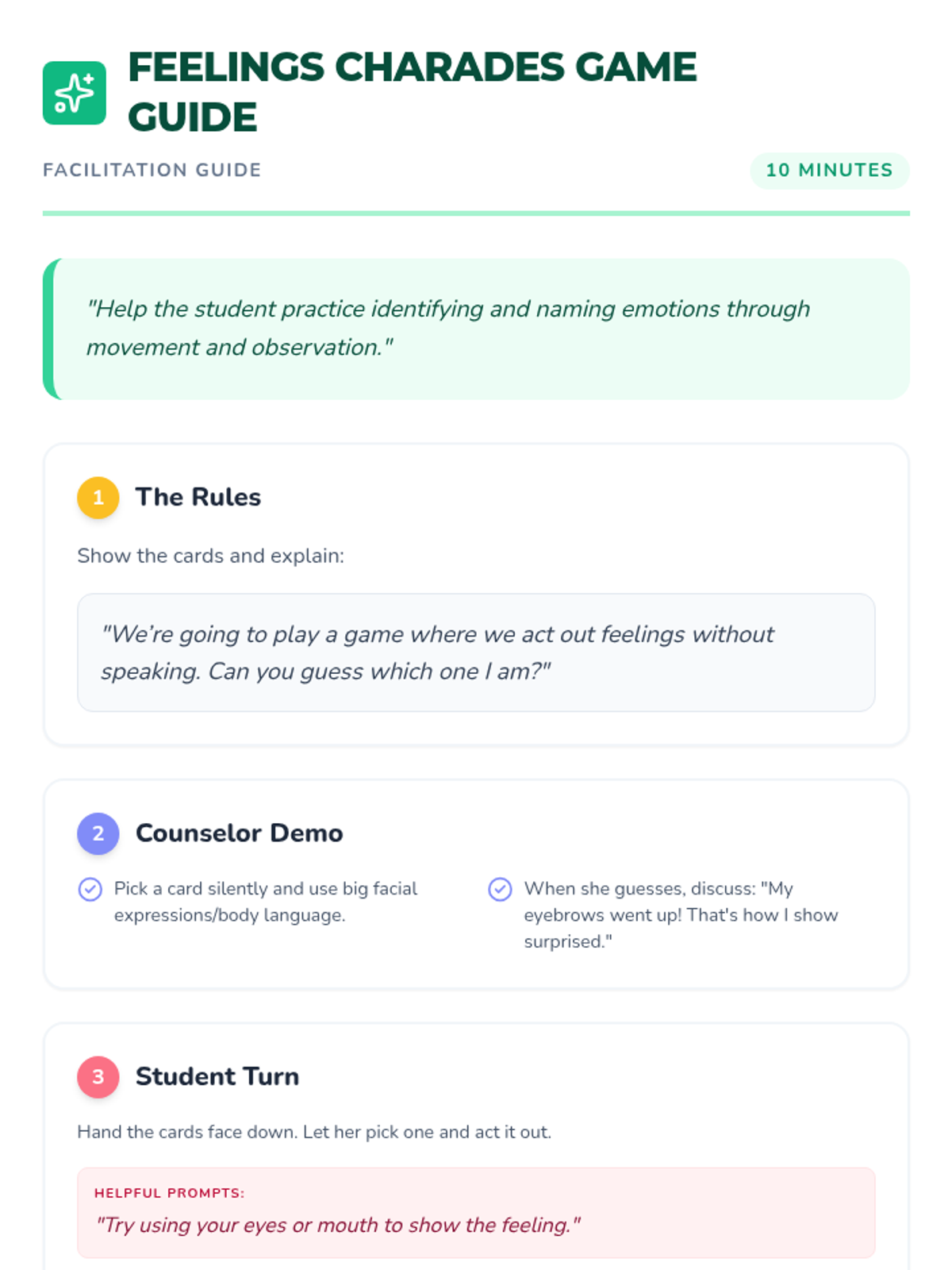 Feelings Charades Game Facilitation Guide • Material • Lenny Learning
