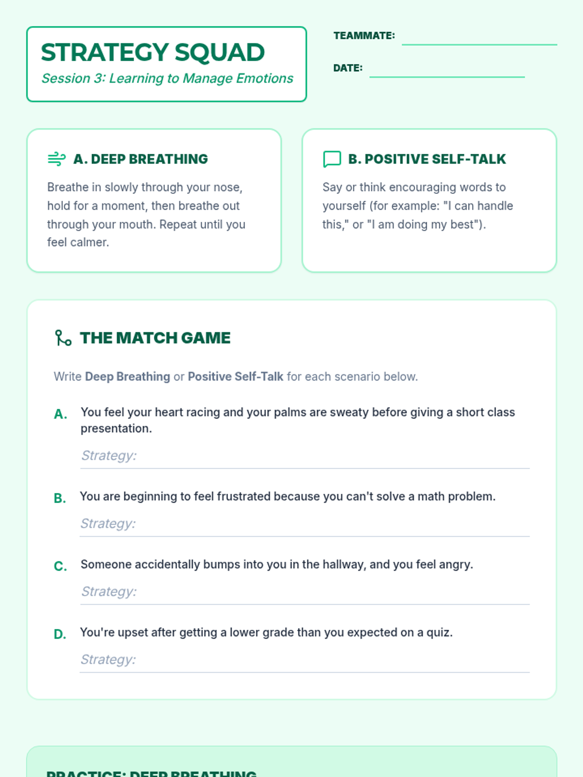 Strategy Squad Coping Worksheet • Material • Lenny Learning