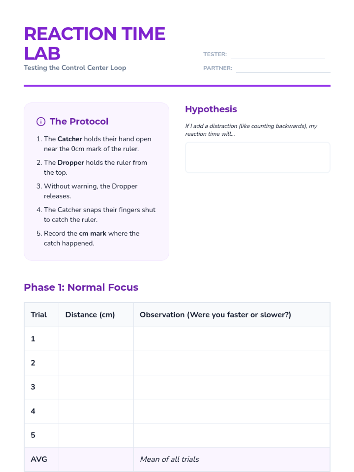 Reaction Time Lab Guide • Material • Lenny Learning