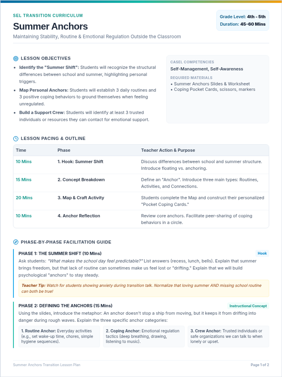 Summer Anchors Teacher Guide