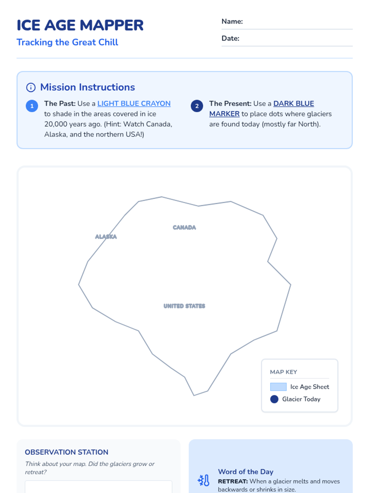 Ice Age Math Ice Age Mapper Worksheet • Material • Lenny Learning