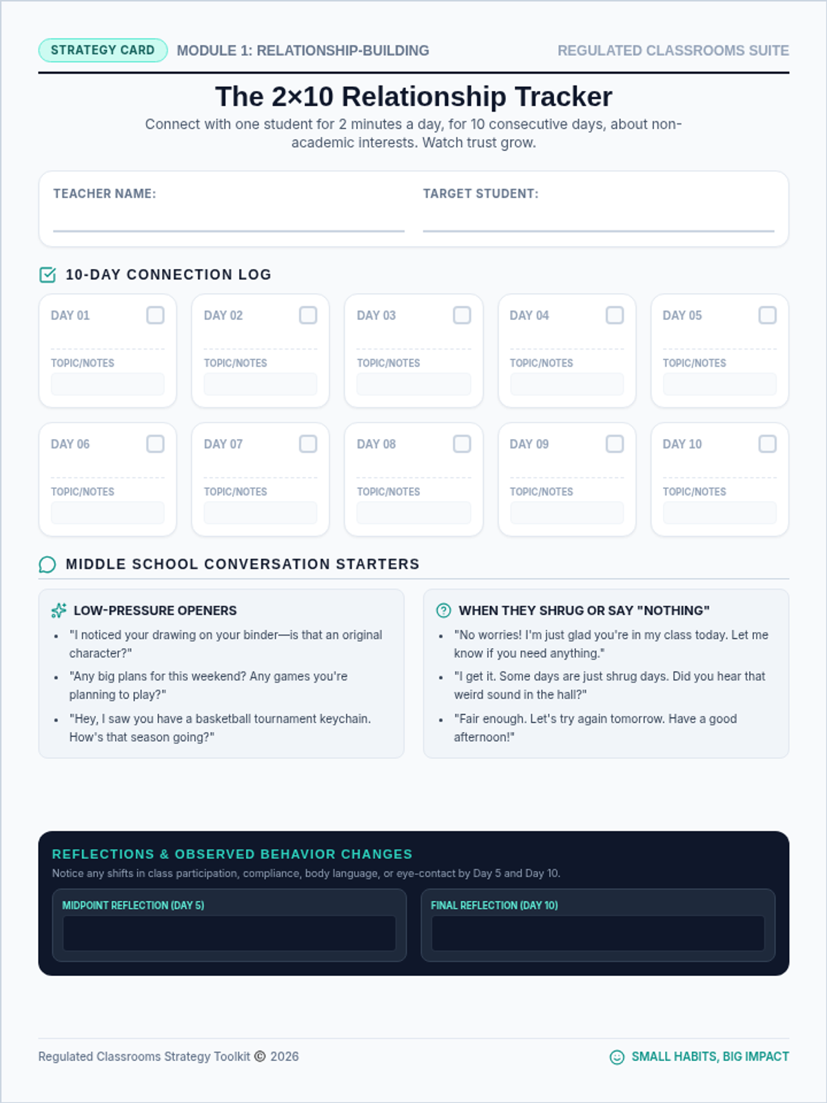 Two Minute Connection Strategy Card