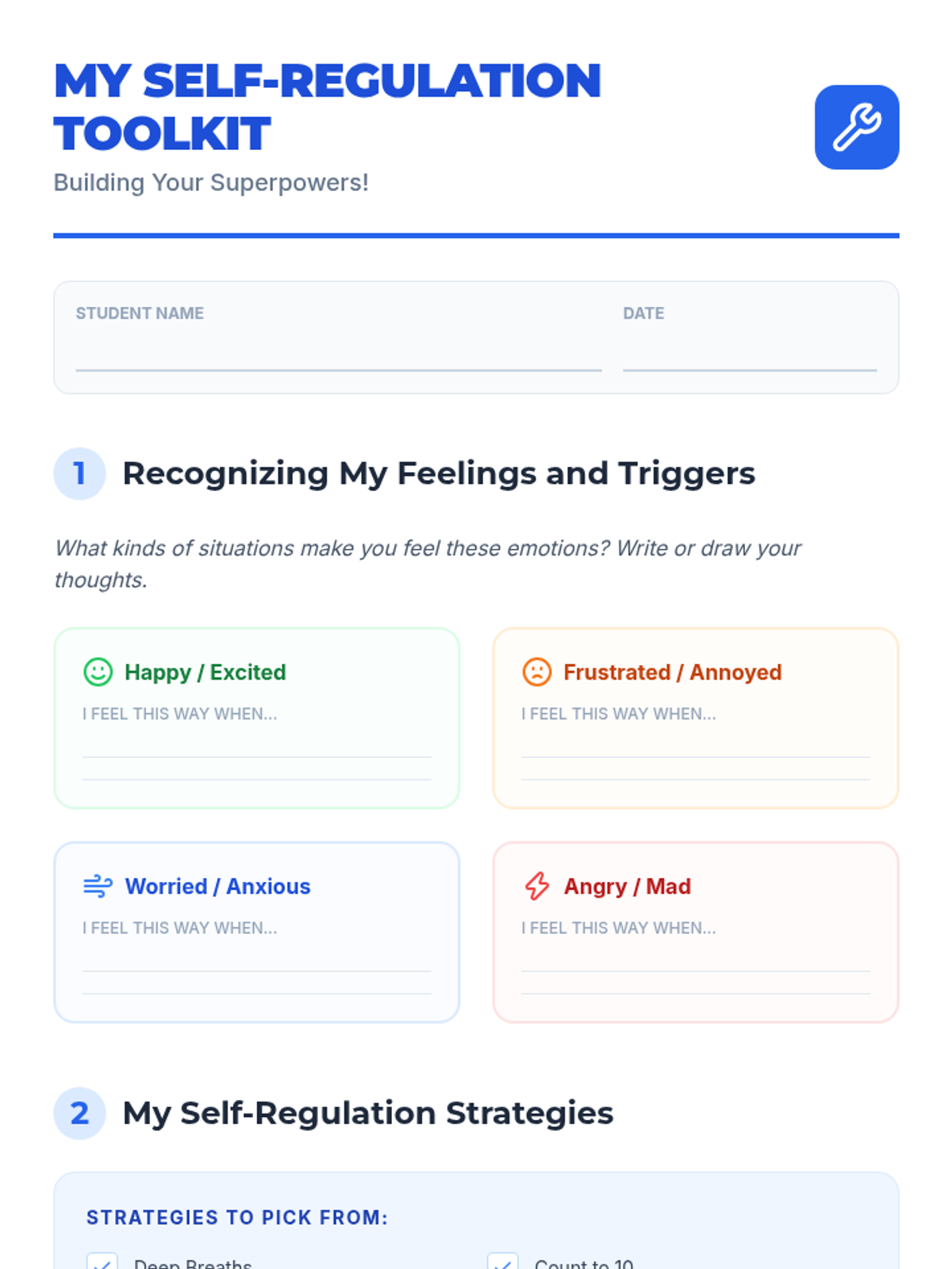 My Self Regulation Toolkit Worksheet • Material • Lenny Learning