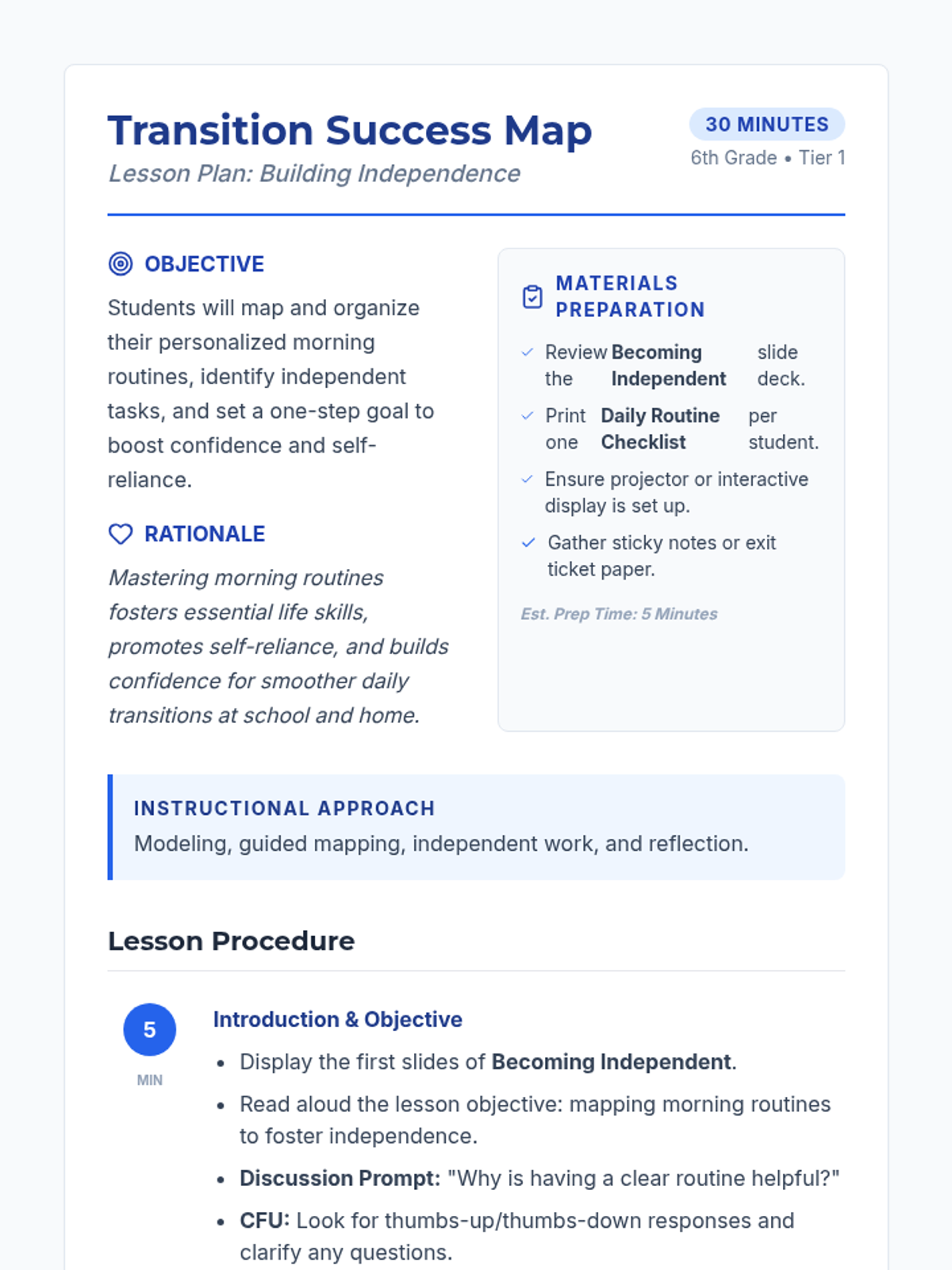Transition Success Map Lesson Plan • Material • Lenny Learning
