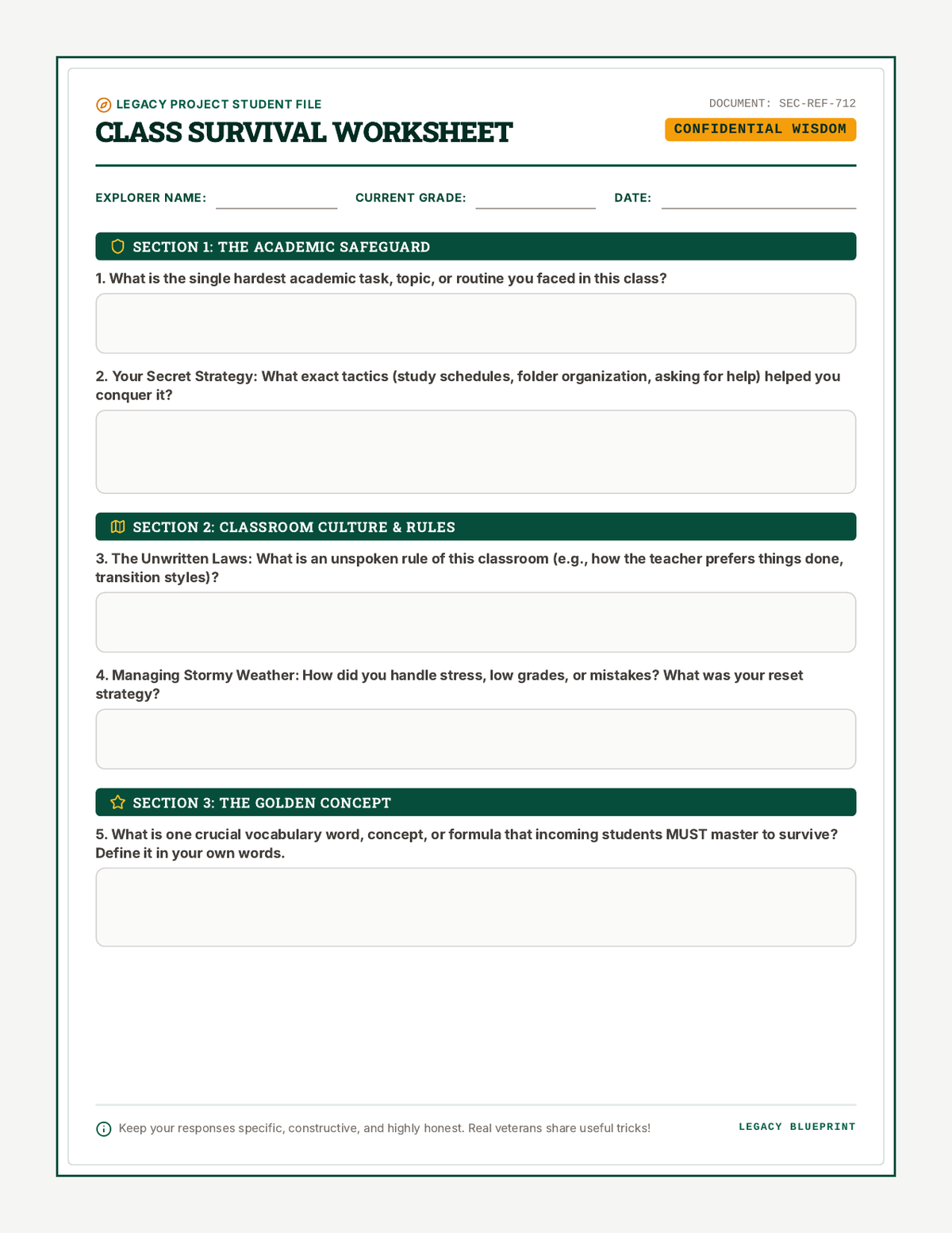 Survival Blueprint Worksheet page 1