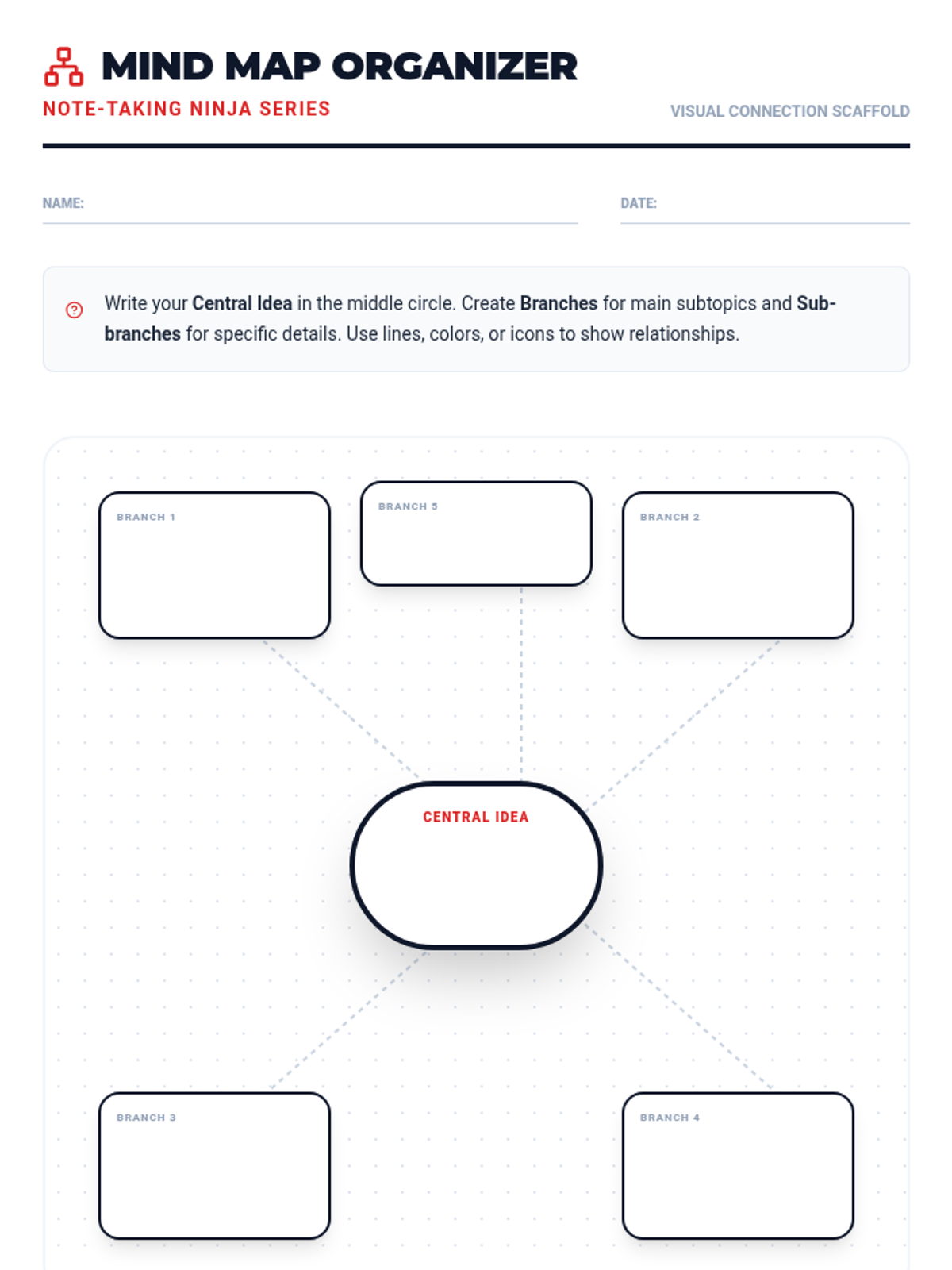 Mind Map Graphic Organizer Worksheet • Material • Lenny Learning