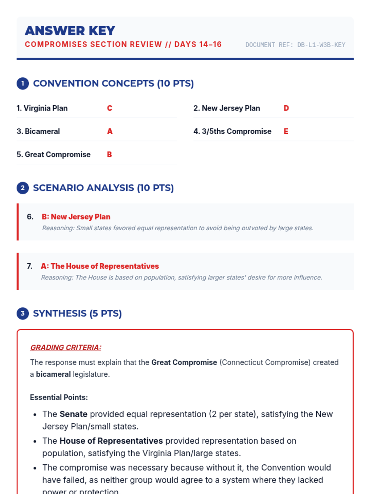 Compromises Section Review Key