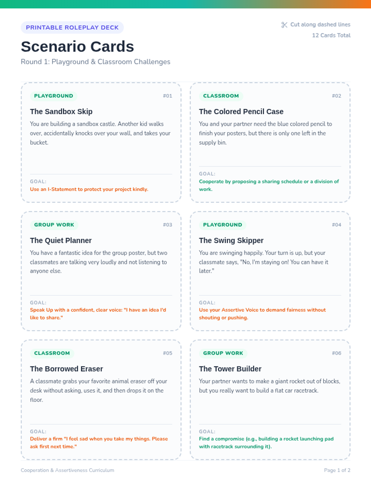 Team Up Speak Up Scenario Cards