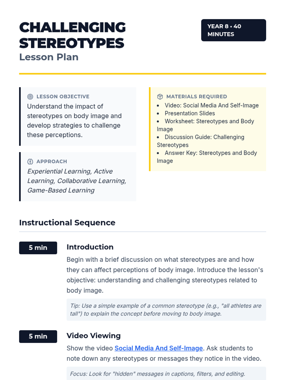 Challenging Stereotypes and Body Image • Lesson • Lenny.com