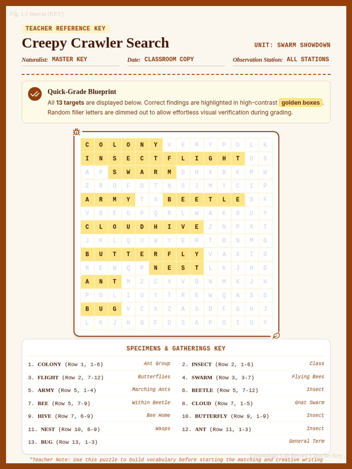 Creepy Crawler Search Answer Key