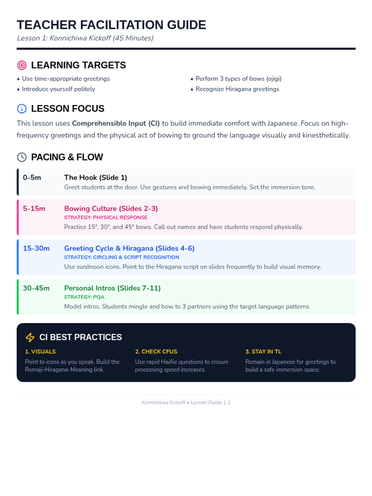 Konnichiwa Kickoff Teacher Guide