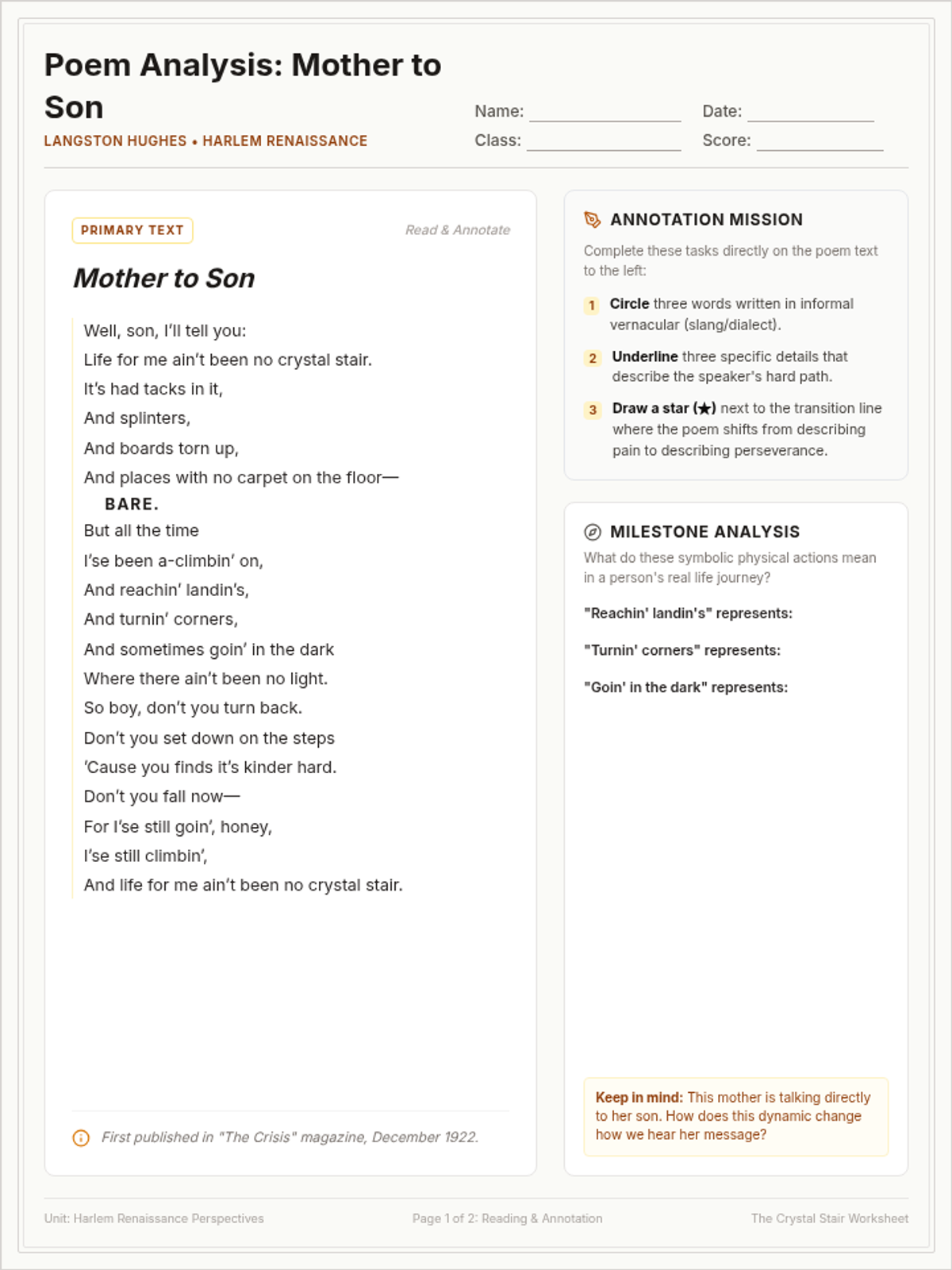 Crystal Stair Worksheet