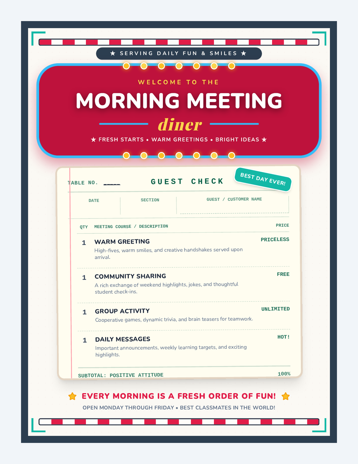 Morning Diner Menu Cover page 1