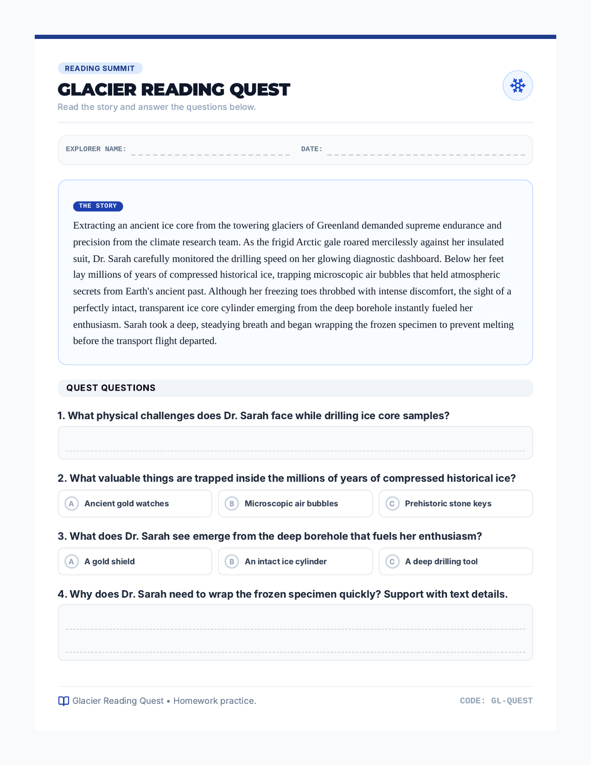 Glacier Reading Quest page 1