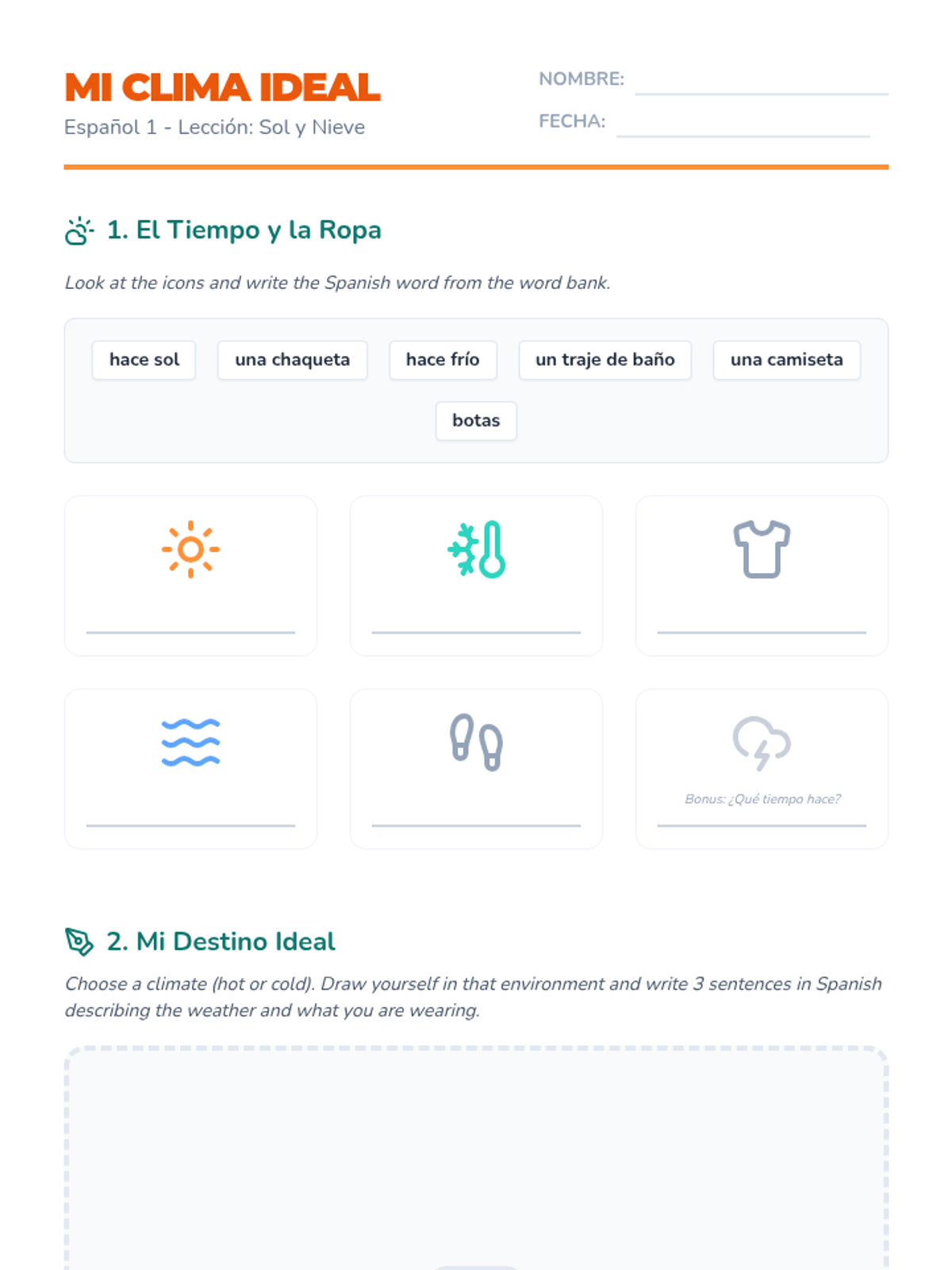 Mi Clima Worksheet Activity Sheet Revision 1