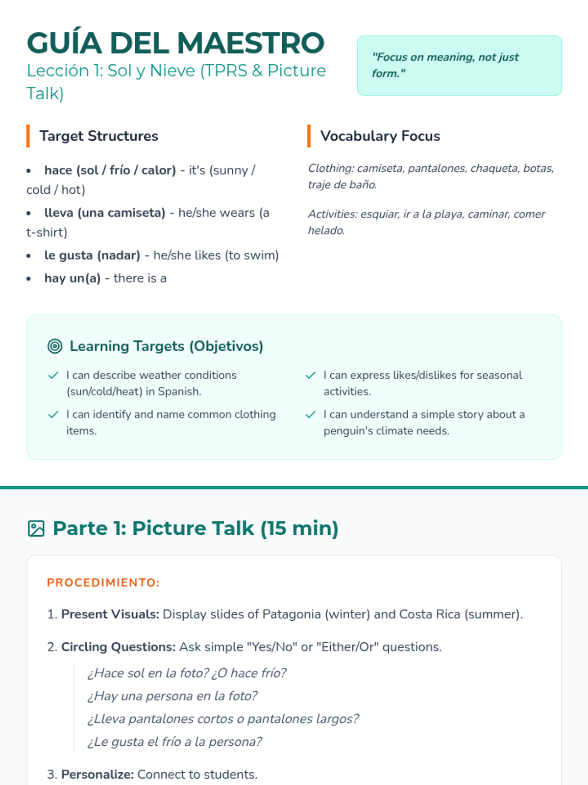 Guia Maestro Leccion 1 Teacher Guide Revision 1
