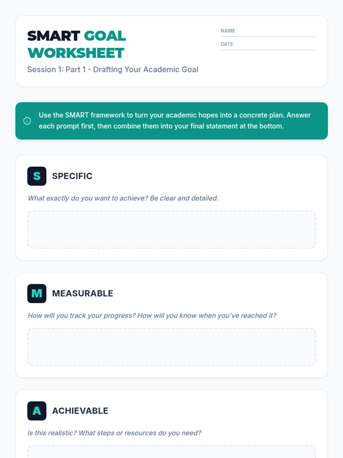 SMART Goal Worksheet Part 1 • Material • Lenny Learning