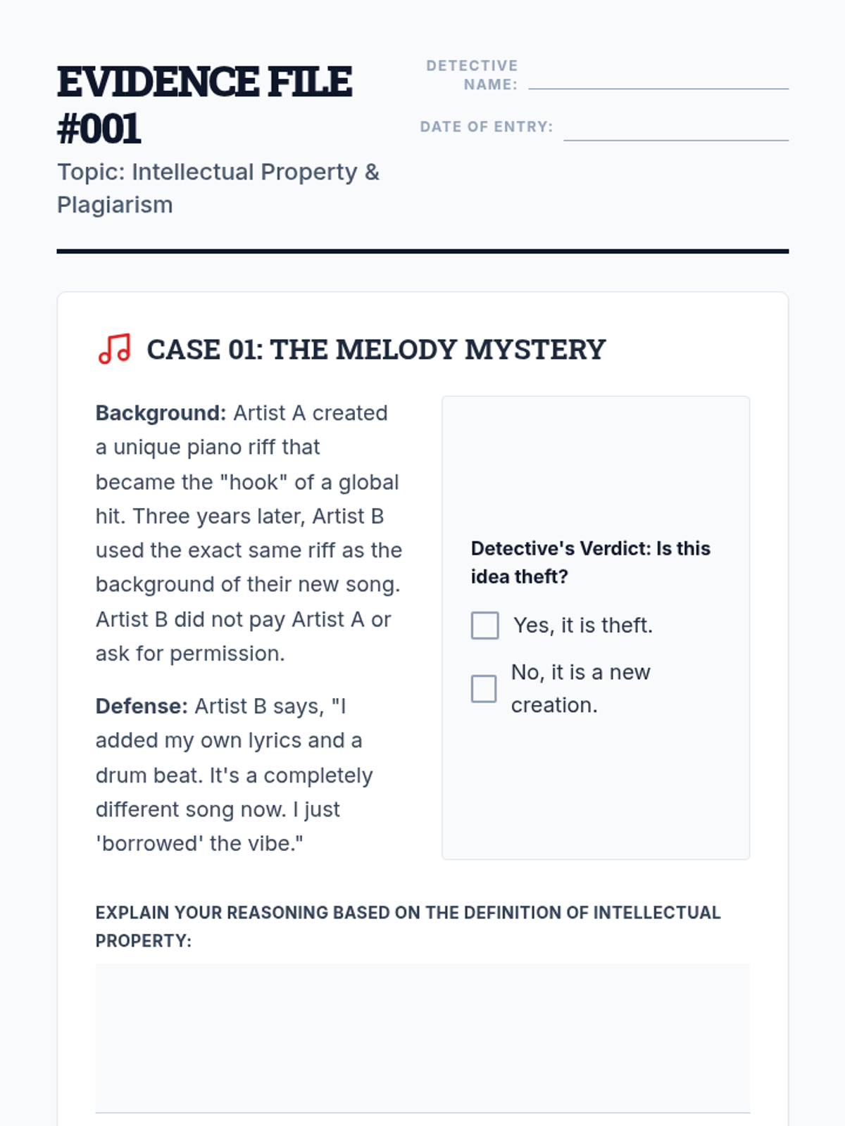 Evidence File Worksheet