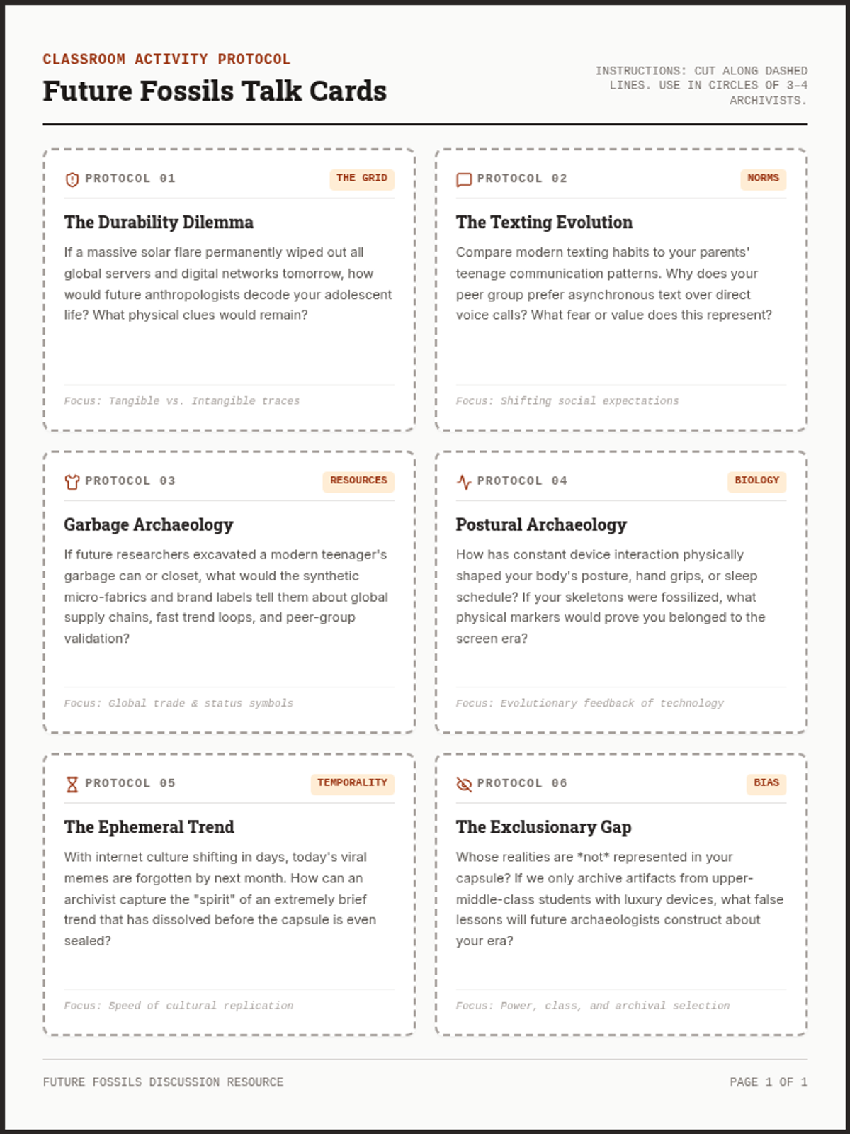 Future Fossils Talk Cards