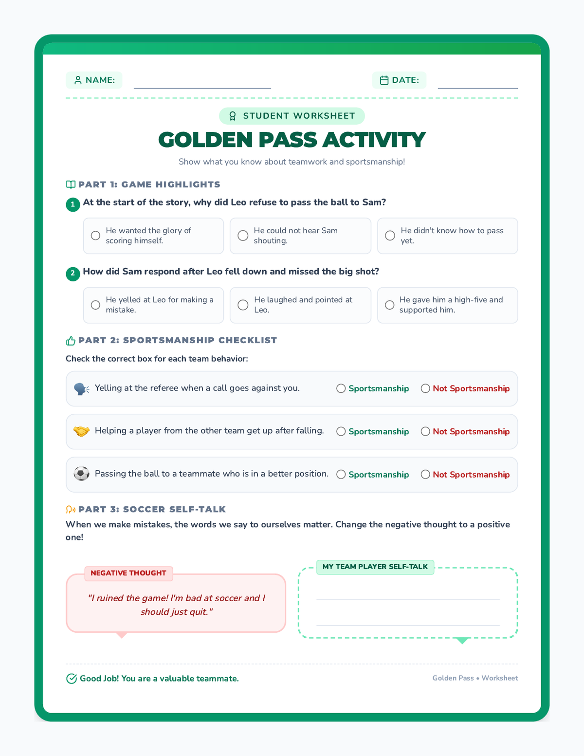 Golden Pass Worksheet page 1