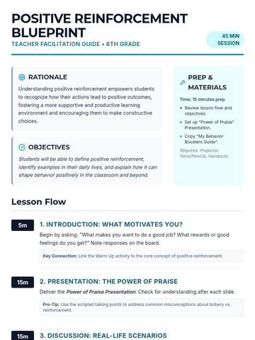 Sample Reinforcement Plan Positive Reinforcement Blueprint Lesson Plan • Material • Lenny.com