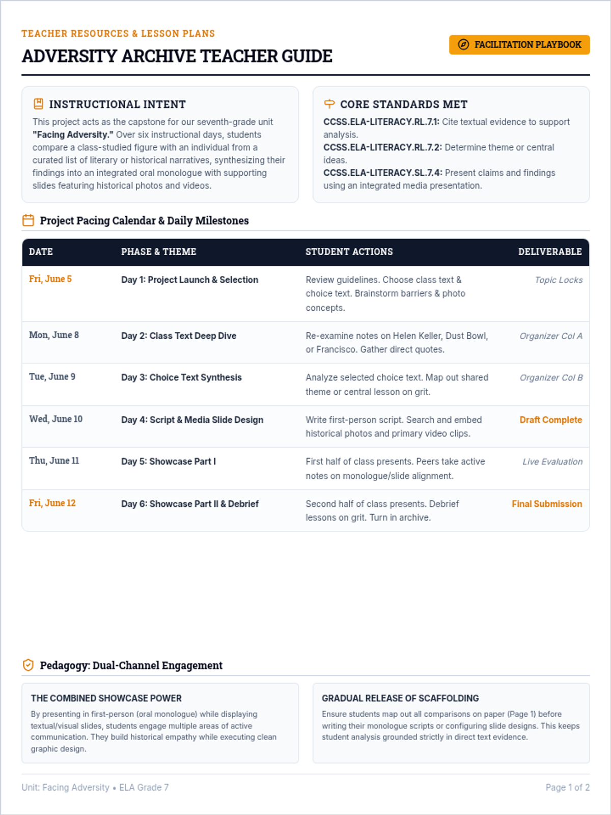 Adversity Archive Teacher Guide