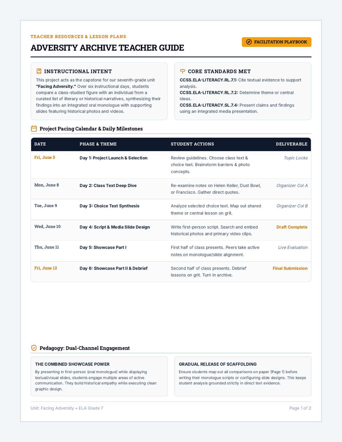 Adversity Archive Teacher Guide page 1