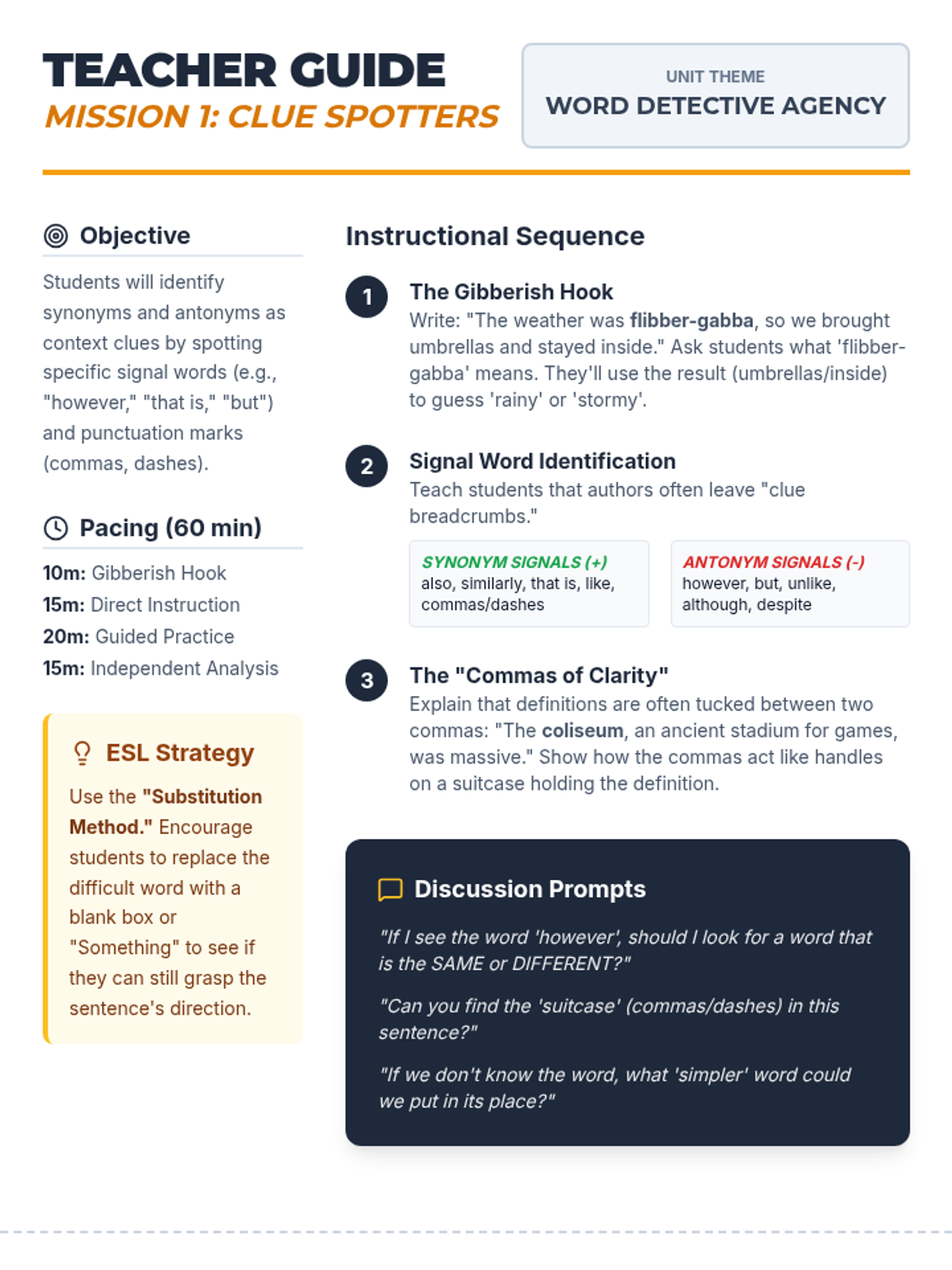 Clue Spotters Teacher Guide